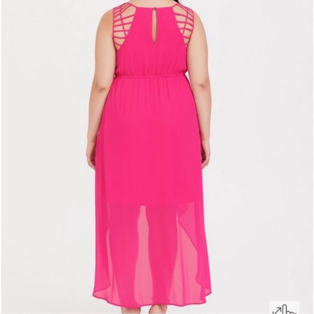 Torrid neon pink cage chest hi low chiffon dress size 5 - Picture 4 of 5